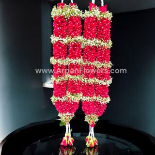 Red Rose Petals and Baby's Breath Varmala or Jaimala