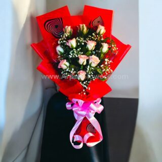 Light Pink Rose with Red Paper Packing
