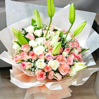 Pink Rose And White Rose With Lilly