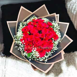 Red Rose Bouquet With Baby's Breath
