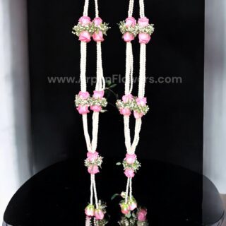 Pink Rose and Artificial Moti Varmala or Jaimala