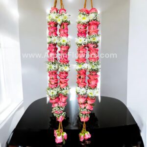 Pink Rose and White Mums with Baby's Breath Varmala or Jaimala