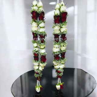 Red and White rose With Baby's Breath Varmala or Jaimala