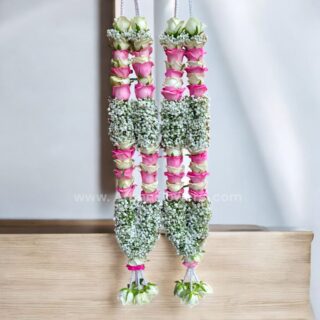 Pink Rose With Baby's Breath Varmala or Jaimala