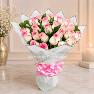 Jumeliya pink Bouquet white White paper
