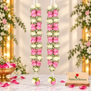 Pink And White Rose Varmala or Jaimala