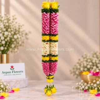 Pink Rose Petals , Light pink Rose Petals and Yellow Rose Patels Mix Varmala Or Jaimala