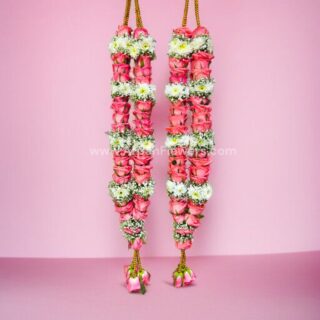 Pink Rose and Artificial Moti Varmala or Jaimala