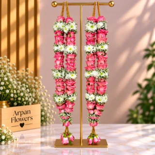 Pink Rose and White Mums with Baby’s Breath Varmala or Jaimala