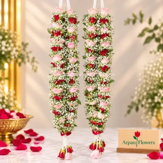 Red and Sweet Pink Rose Varmala or Jaimala