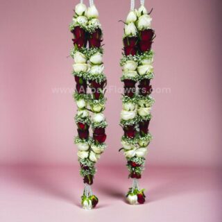 Red and White rose With Baby's Breath Varmala or Jaimala