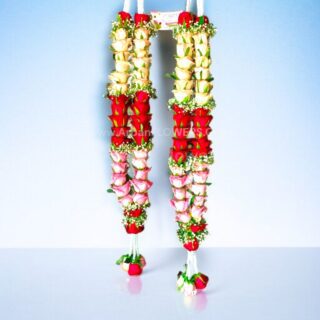 Red and White rose With Baby's Breath Varmala or Jaimala