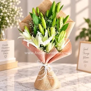 White Lilies in Jut Packing