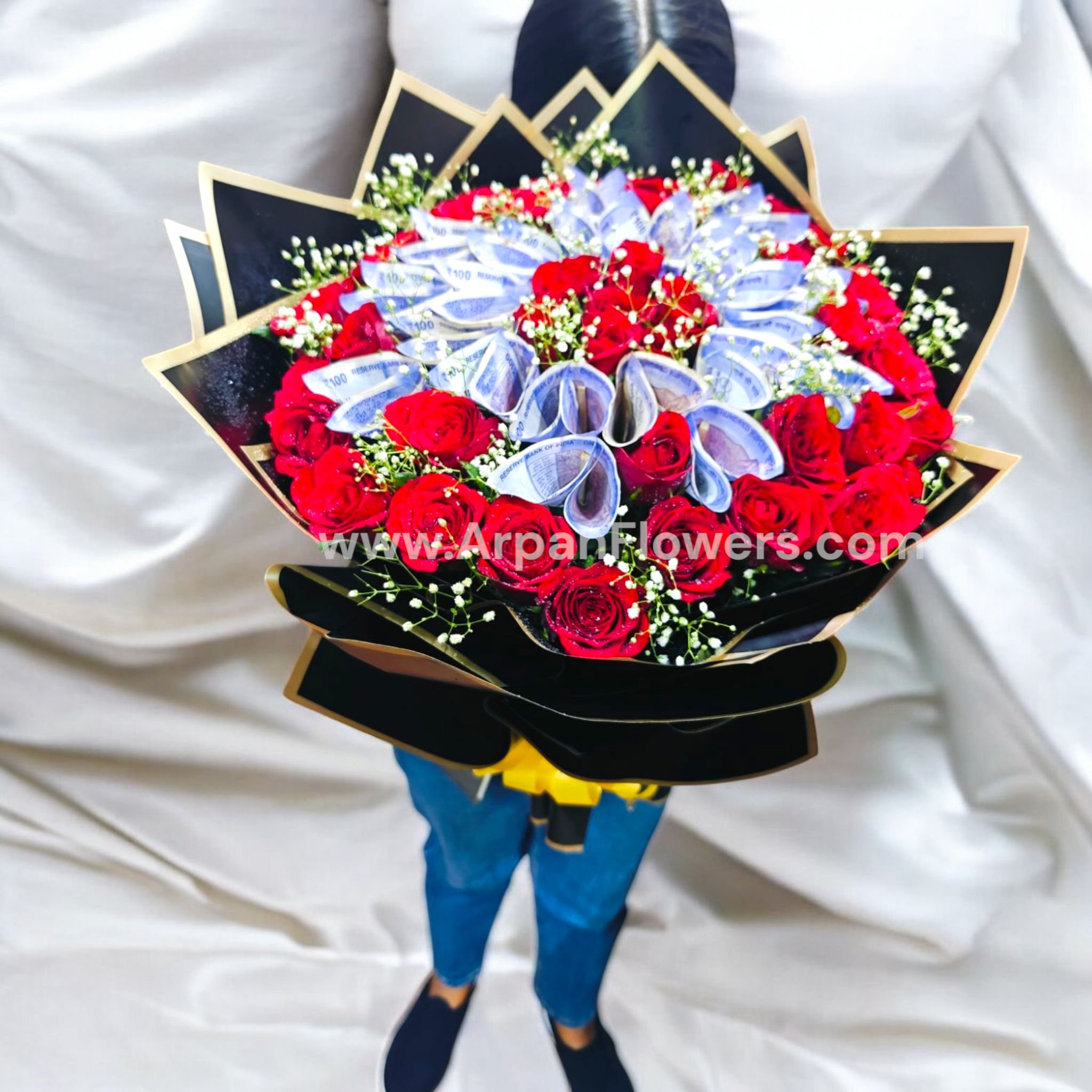 Note Bouquet With Rose and Baby's Breath 2 Note Bouquet With Rose and Baby's Breath - Image 2