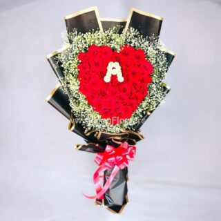 Heart bouquet with Red rose and Baby's Breath