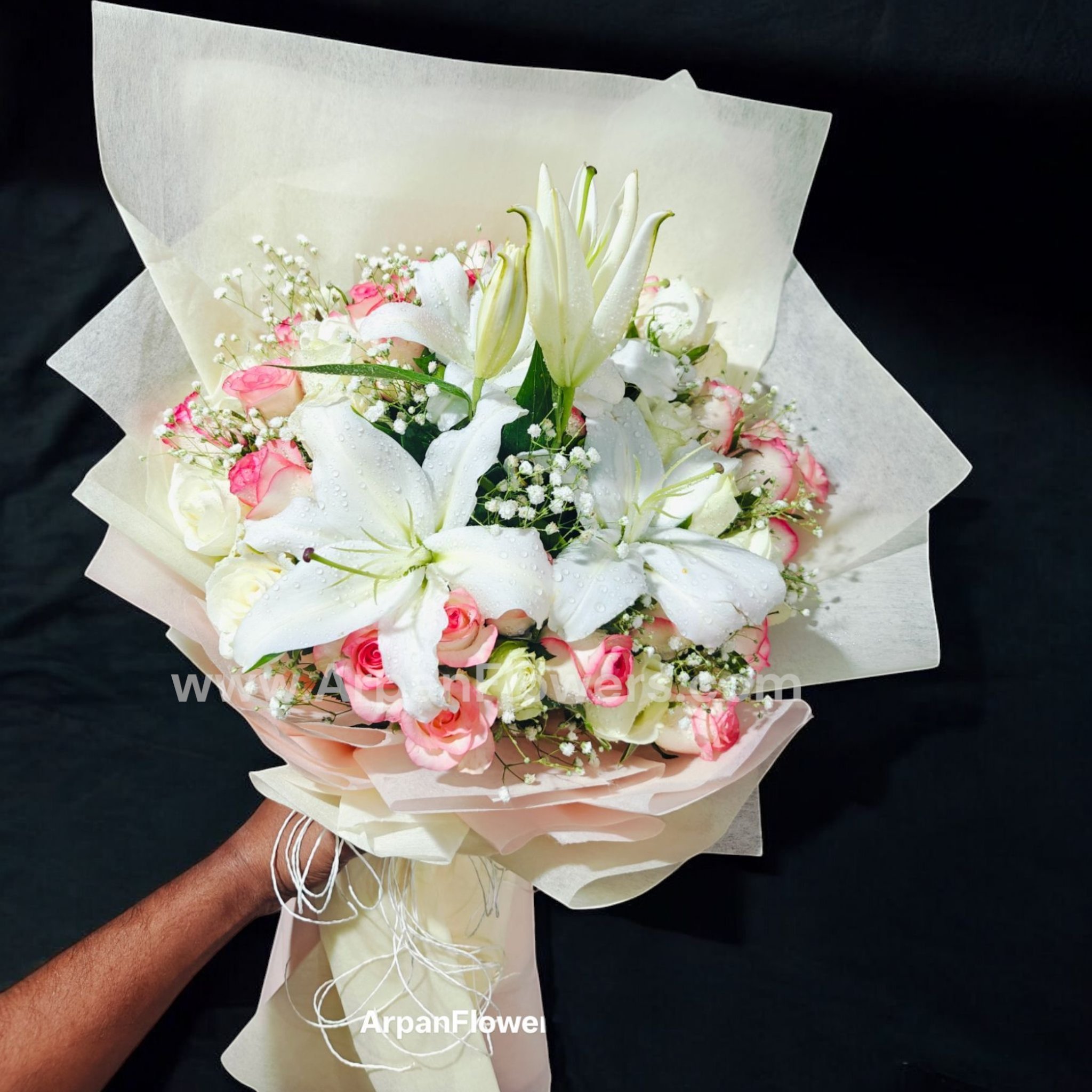 White Lily with Pink Rose Bouquet 2 White Lily with Pink Rose Bouquet