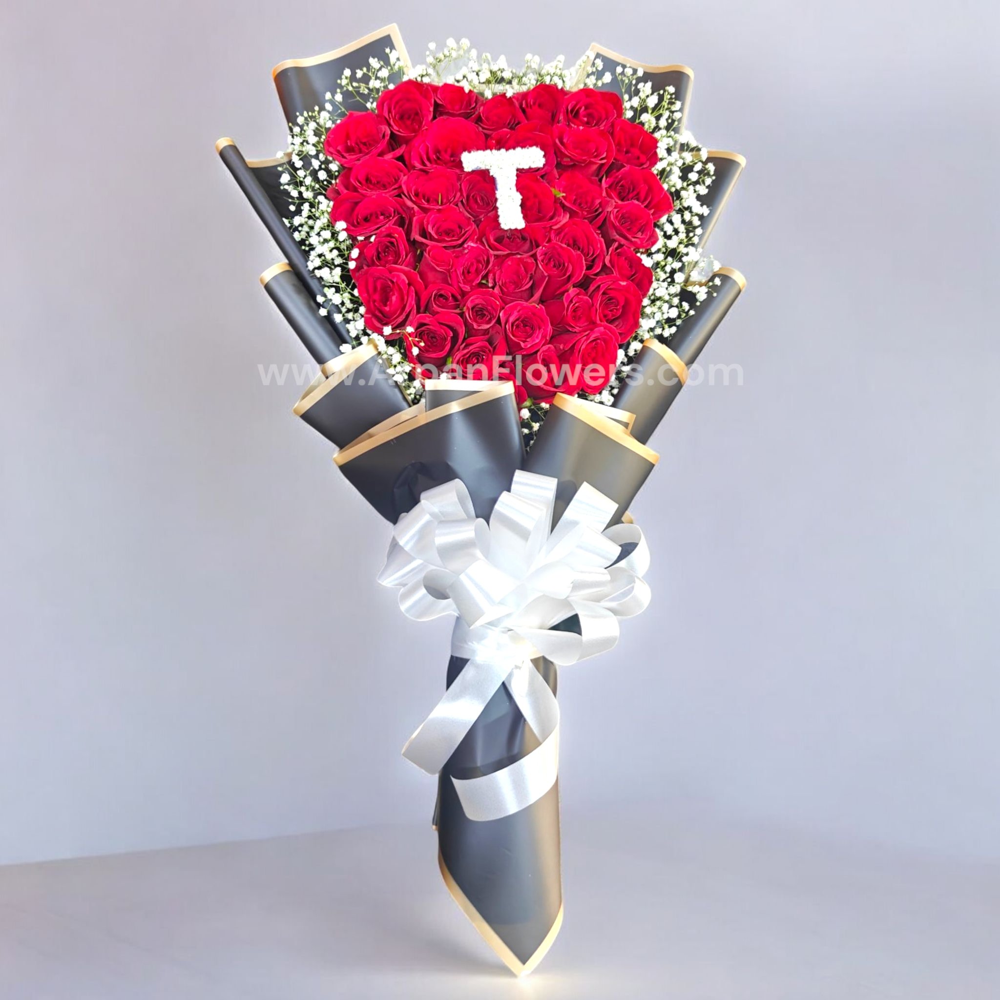 Heart bouquet with Red rose and Baby's Breath 2 Heart bouquet with Red rose and Baby's Breath - Image 2