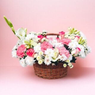 Pink and White Flowers Is Basket