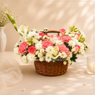 Pink and White Flowers Is Basket