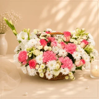 Pink and White Flowers Is Basket (