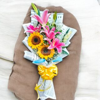 SunFlower With Pink Lily Bouquet
