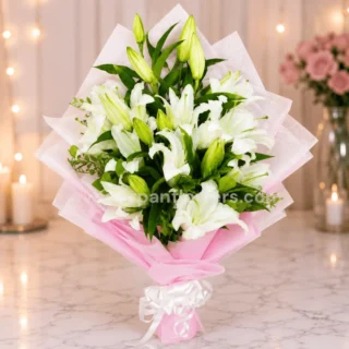 White lily With Pink Paper Packing