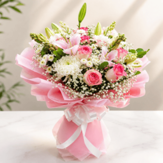 Pink Lillie's with Pink Rose and Pink Packing paper
