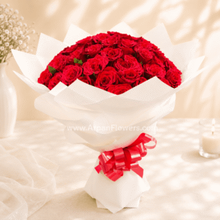 60 Red Bouquet with White Paper