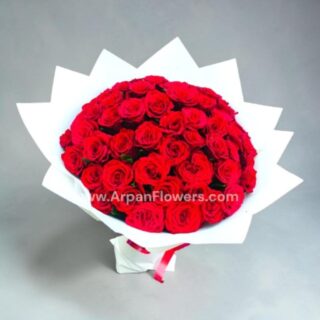 60 Red Bouquet with White Paper