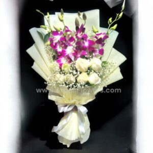 Purple Orchid with White Rose bouquet 7 orchid and white rose bouquet