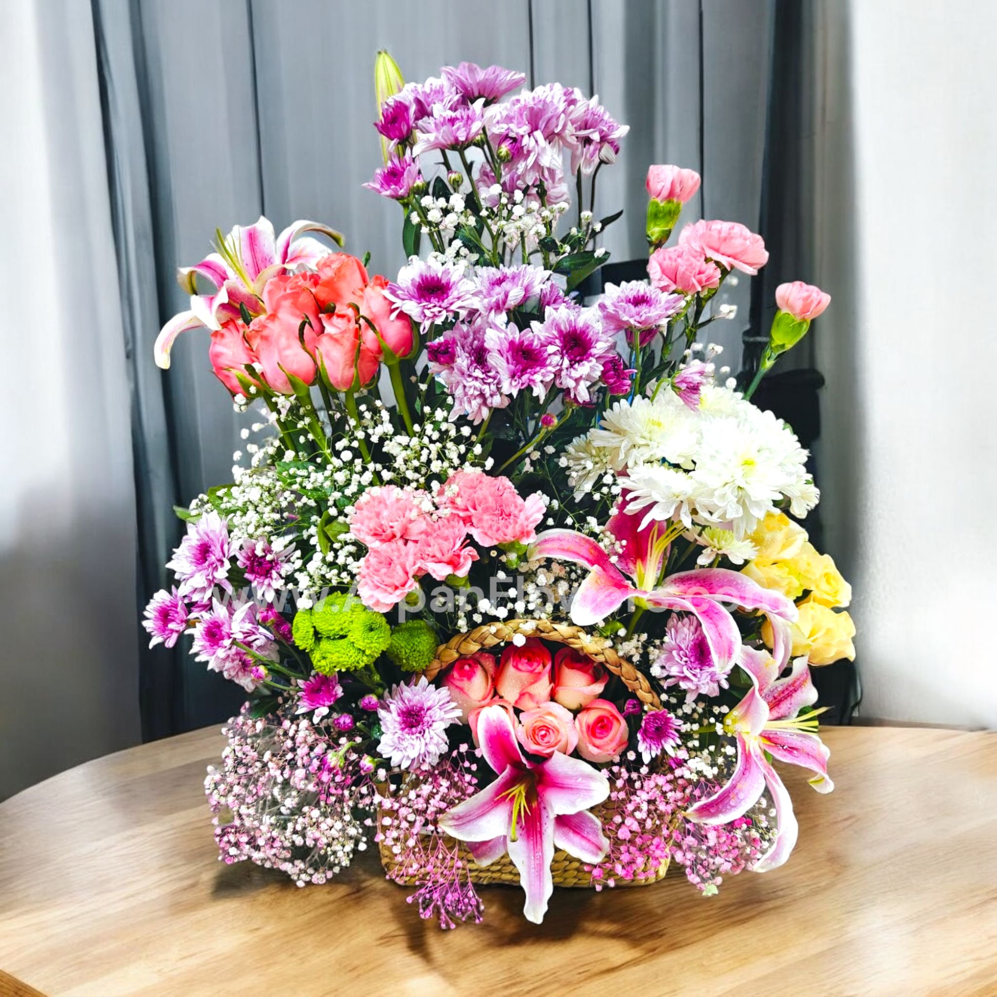 Mix Basket Bouquet with Lilie's 1 Mix Basket Bouquet with Lilie's