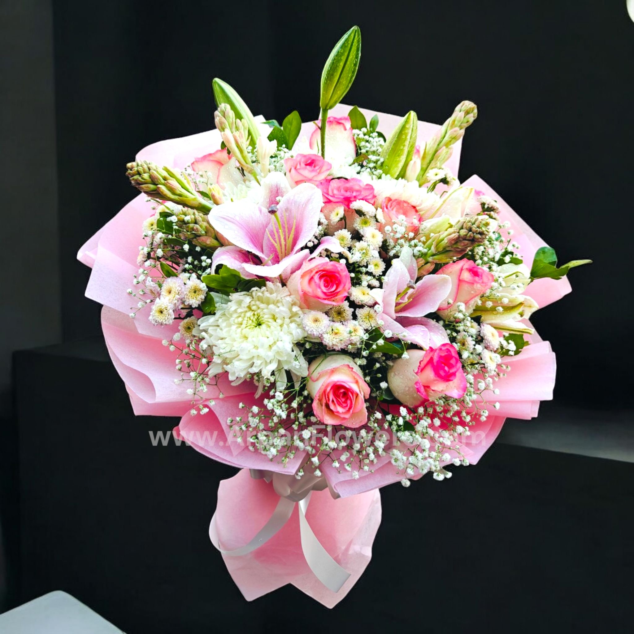 Pink Lillie's with Pink Rose and Pink Packing paper 2 Pink Lillie's with Pink Rose and Pink Packing paper - Image 2