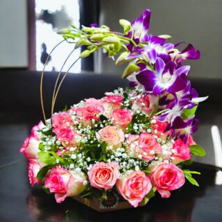 Home 21 Pink Rose with Purple Orchid in Basket