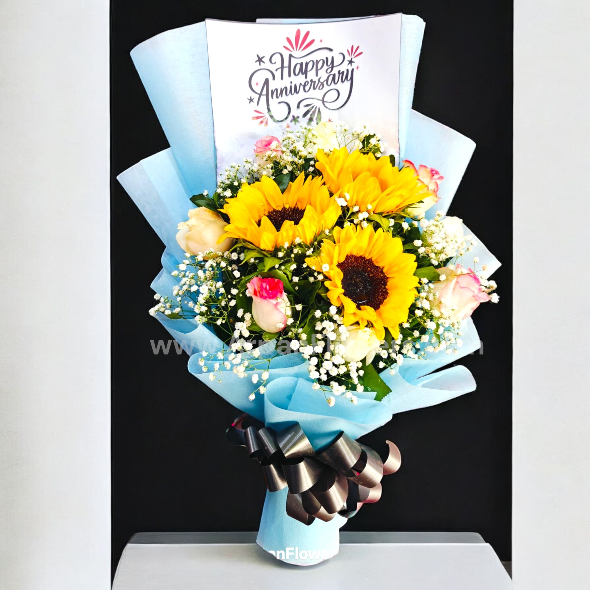 Sunflowers Bouquet white Happy Anniversary card 1 Sunflowers Bouquet white Happy Anniversary card