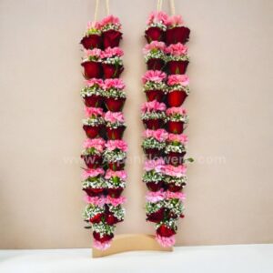 Pink Carnation and Red Rose with Baby's Breath Varmala 11 varmal