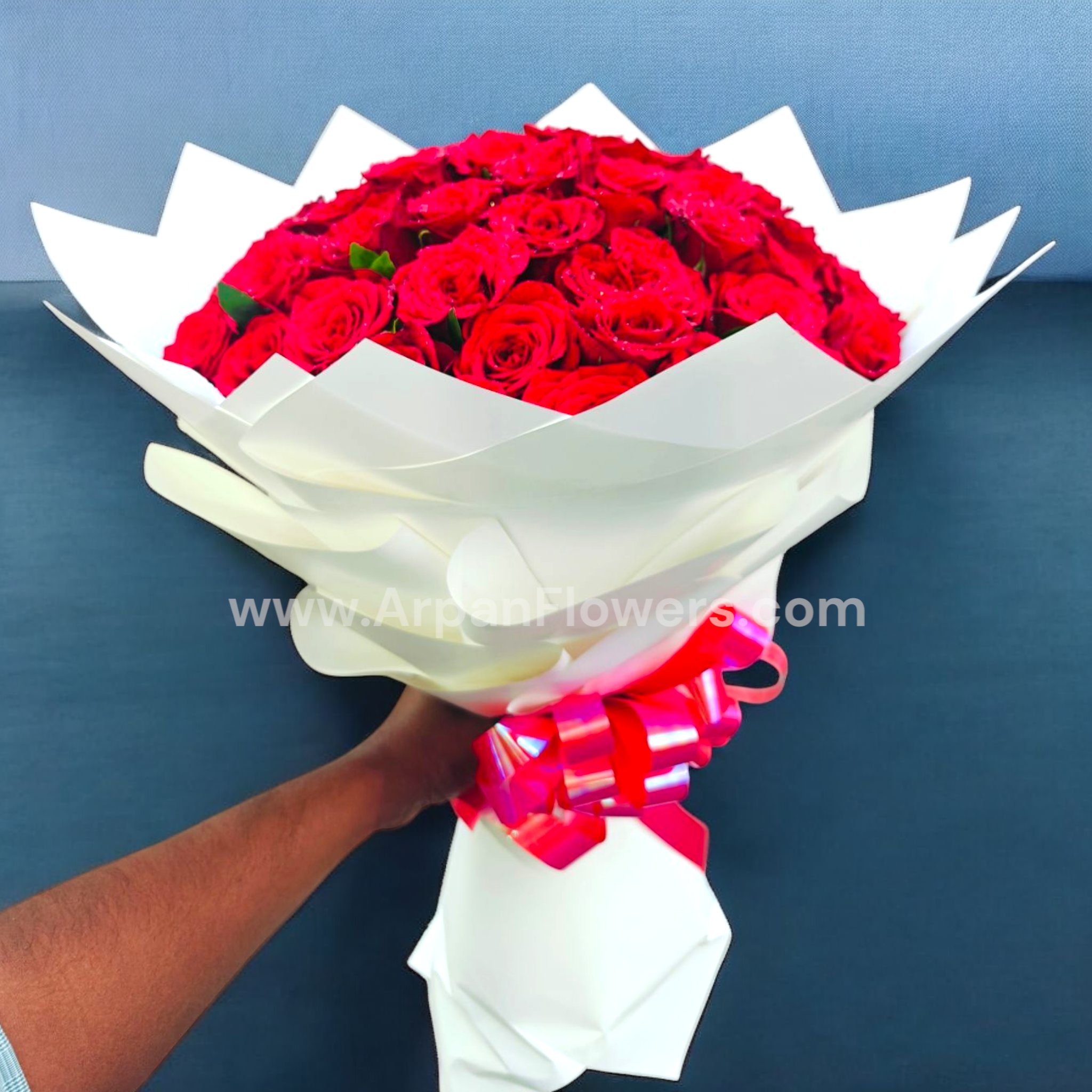 60 Red Bouquet with White Paper 1 60 Red Bouquet with White Paper