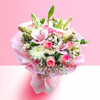 Pink Lillie's with Pink Rose and Pink Packing paper