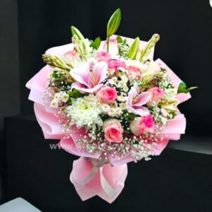 Pink Lillie's with Pink Rose and Pink Packing paper 12 pink lily with pink rose.