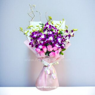 Orchid Bouquet with Pink rose