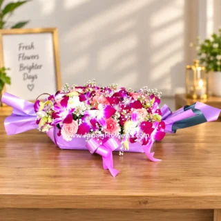 Orchid and Pink Rose bouquet