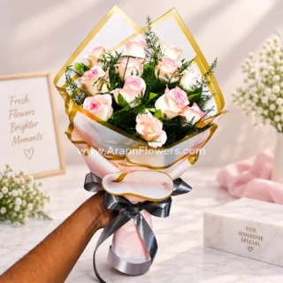 Pink Rose Bouquet with Pink paper