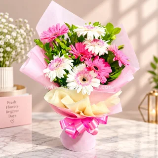 Pink and White Gerbera Bouquet