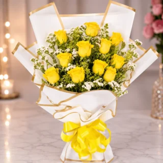 Yellow Rose Bouquet with White Paper