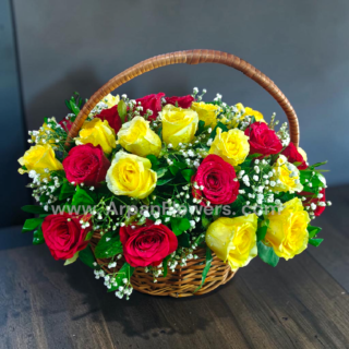 Red And Yellow Rose in Basket