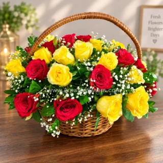 Red And Yellow Rose in Basket