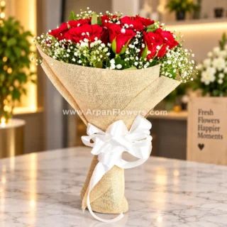Red rose in Jute packing