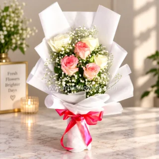 White and Pink Rose Bouquet