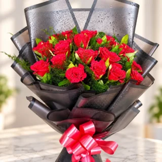 Red rose bouquet With Black paper