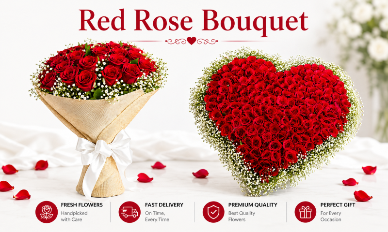 Red rose bouquet in arpan flowers