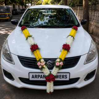 Yellow and white and red rose mix car mala